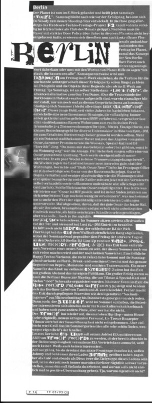 Press clipping on Planet's move into E-Werk.